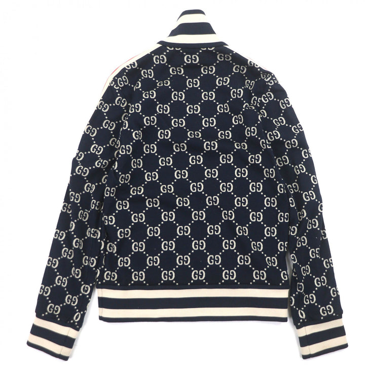 Great GUCCI Track jacket GG Jacquard Zip-Up Blouson Navy cotton mens S 496919
