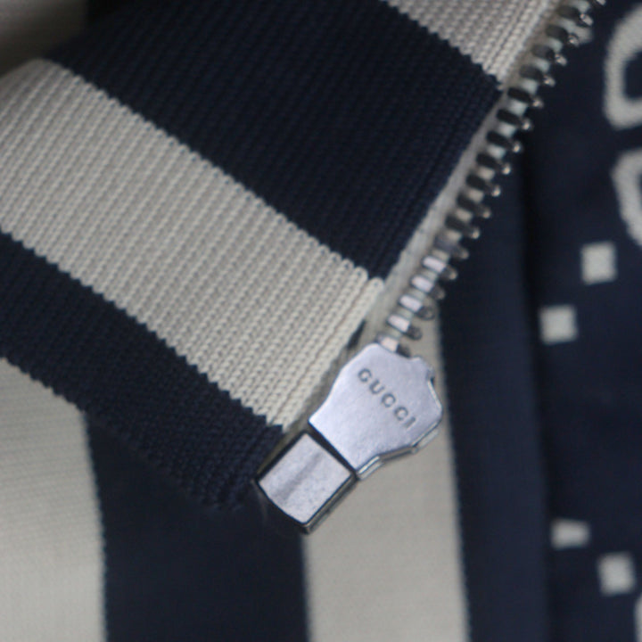 Great GUCCI Track jacket GG Jacquard Zip-Up Blouson Navy cotton mens S 496919
