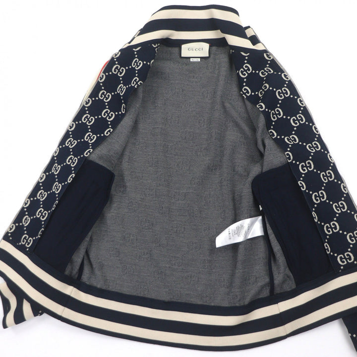 Great GUCCI Track jacket GG Jacquard Zip-Up Blouson Navy cotton mens S 496919