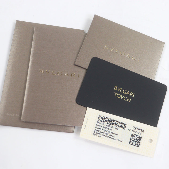 新品同様 BVLGARI 財布 ブルガリブルガリ ラージウォレット ライトブルーゴールド