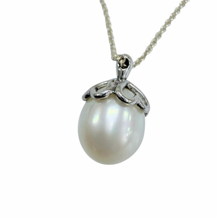 Great TIFFANY&Co. Necklace Heart Clover 1P Freshwater Pearl Silver 925 Women