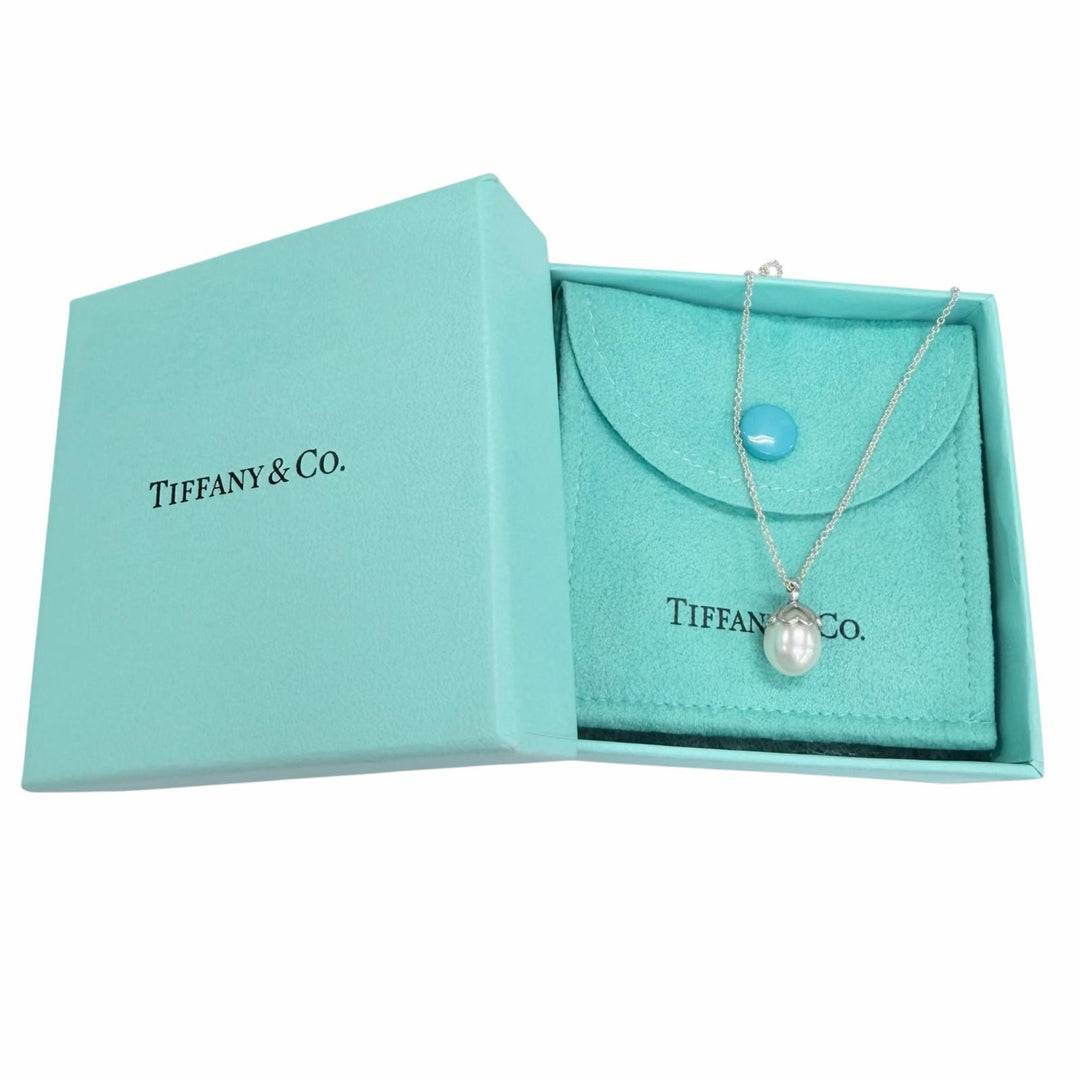 Great TIFFANY&Co. Necklace Heart Clover 1P Freshwater Pearl Silver 925 Women