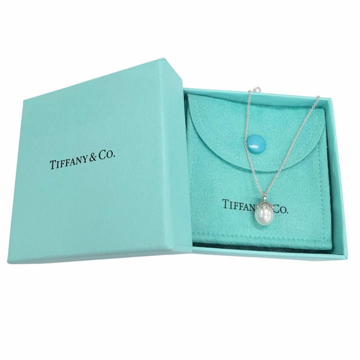 Great TIFFANY&Co. Necklace Heart Clover 1P Freshwater Pearl Silver 925 Women