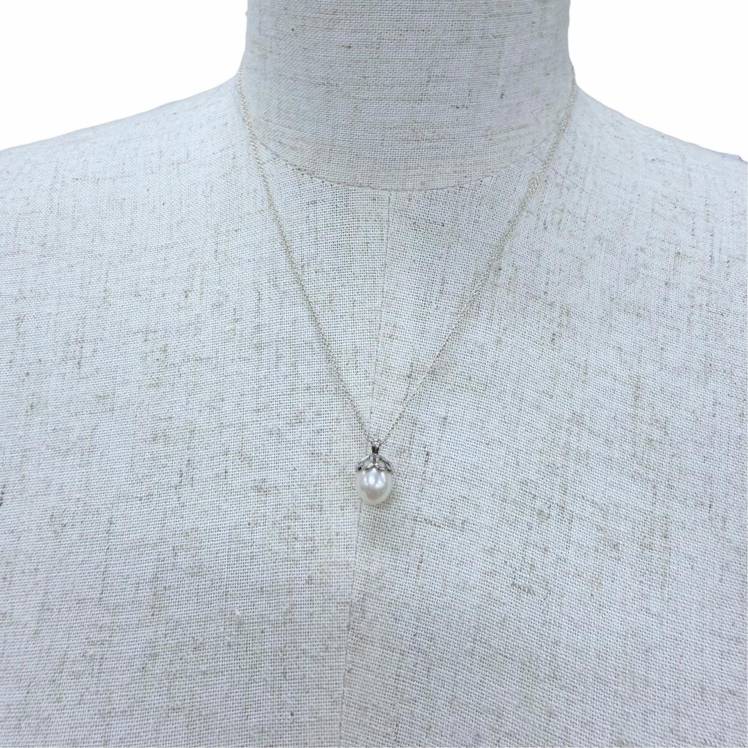 Great TIFFANY&Co. Necklace Heart Clover 1P Freshwater Pearl Silver 925 Women