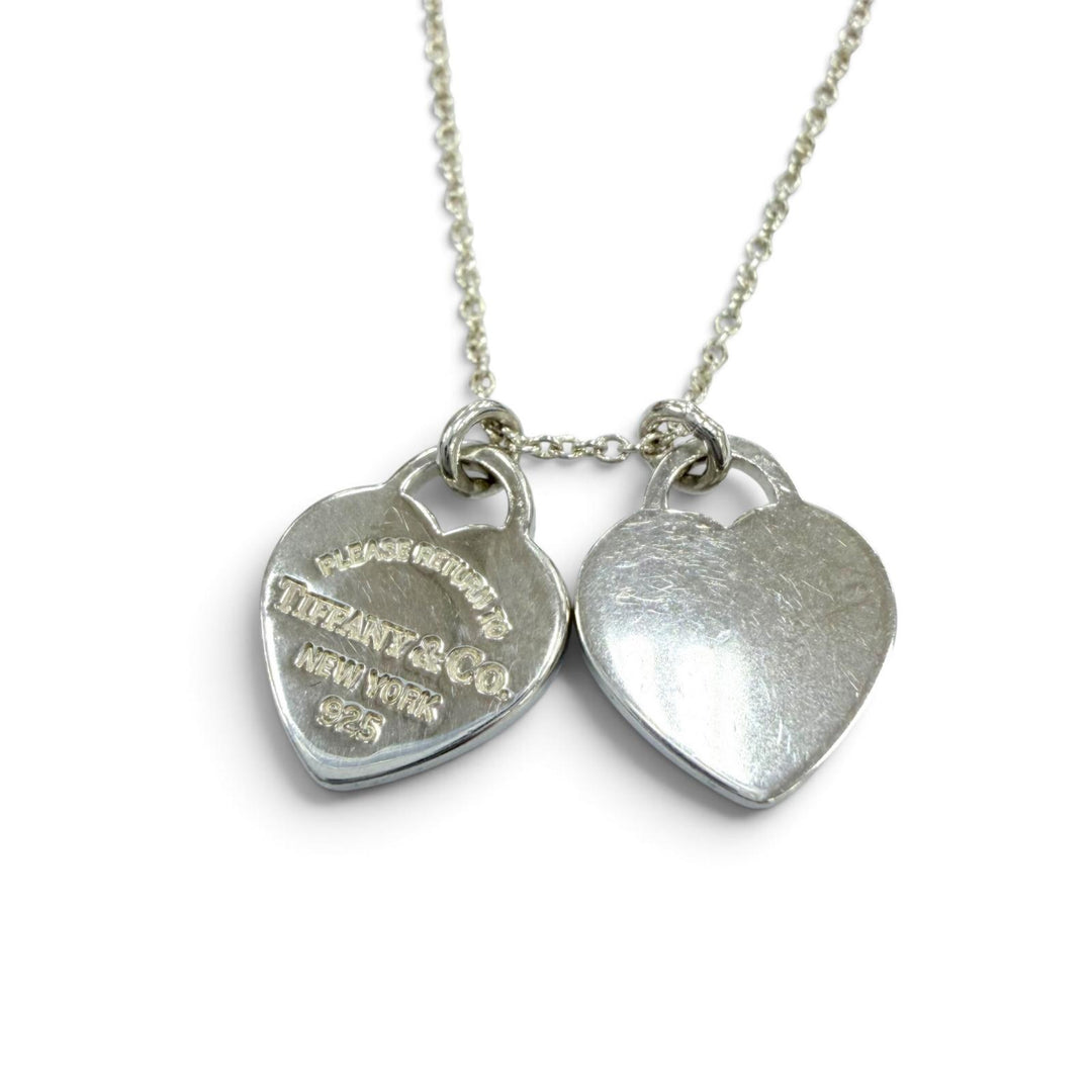 Great TIFFANY&Co. Necklace Mini Double Heart Tag Necklace Silver 925 Women