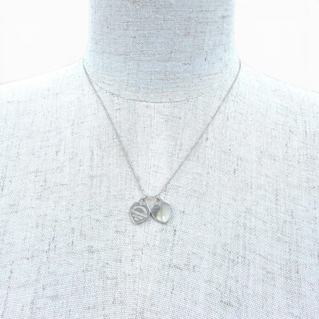 Great TIFFANY&Co. Necklace Mini Double Heart Tag Necklace Silver 925 Women
