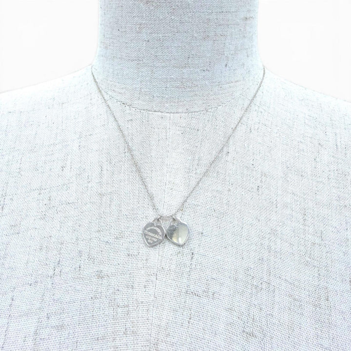 Great TIFFANY&Co. Necklace Mini Double Heart Tag Necklace Silver 925 Women