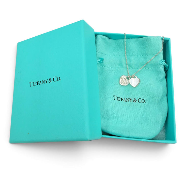 Great TIFFANY&Co. Necklace Mini Double Heart Tag Necklace Silver 925 Women