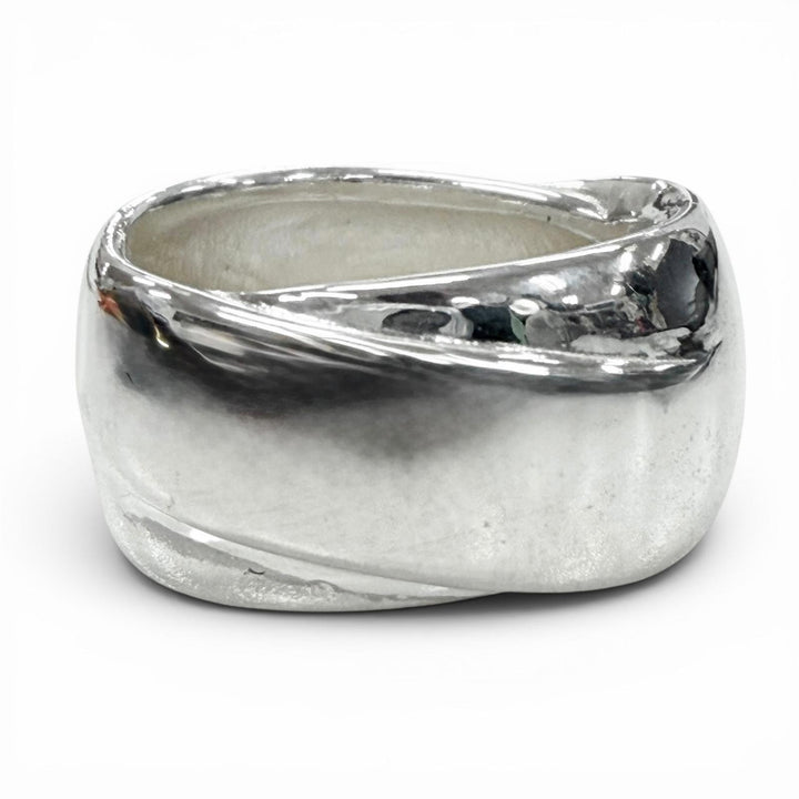 Great HERMES Ring ring Ribbon motif Silver 925 mens