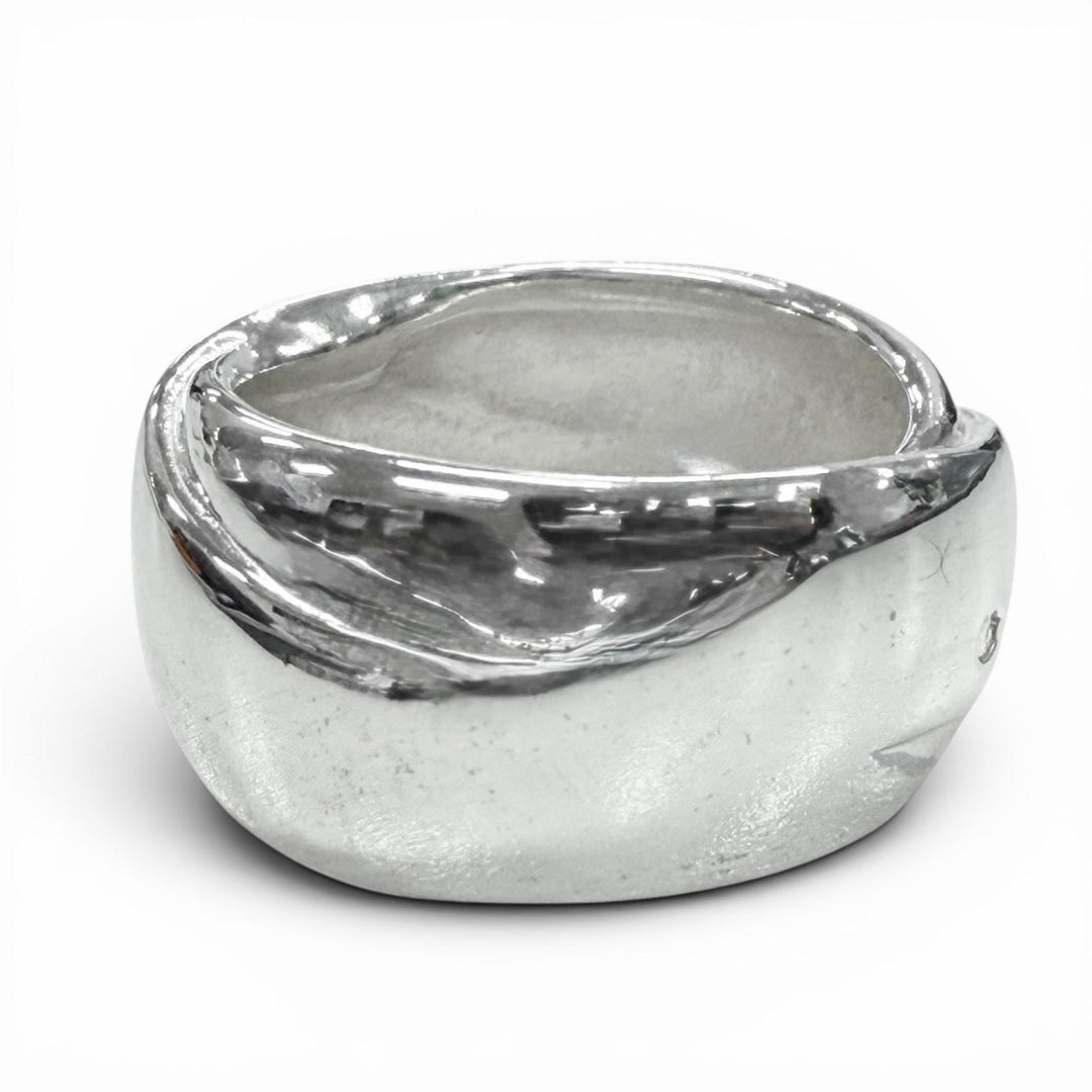 Great HERMES Ring ring Ribbon motif Silver 925 mens