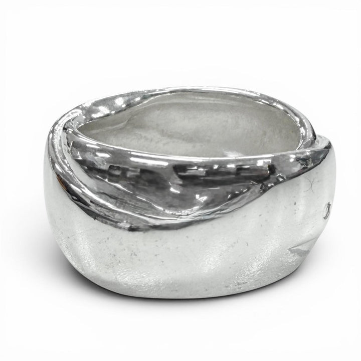 Great HERMES Ring ring Ribbon motif Silver 925 mens