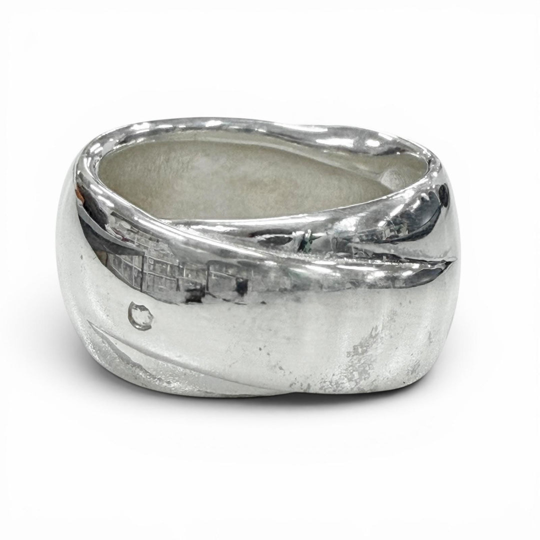 Great HERMES Ring ring Ribbon motif Silver 925 mens