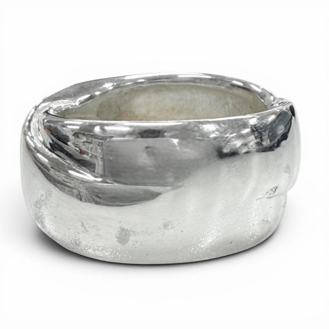 Great HERMES Ring ring Ribbon motif Silver 925 mens