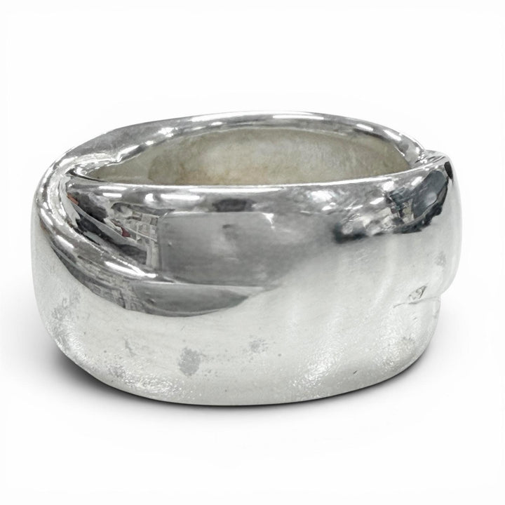 Great HERMES Ring ring Ribbon motif Silver 925 mens