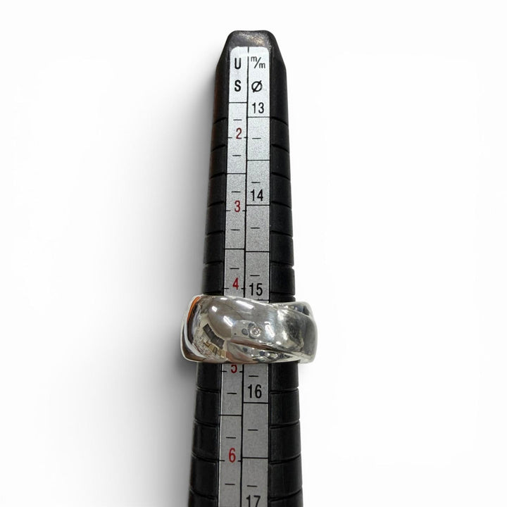 Great HERMES Ring ring Ribbon motif Silver 925 mens