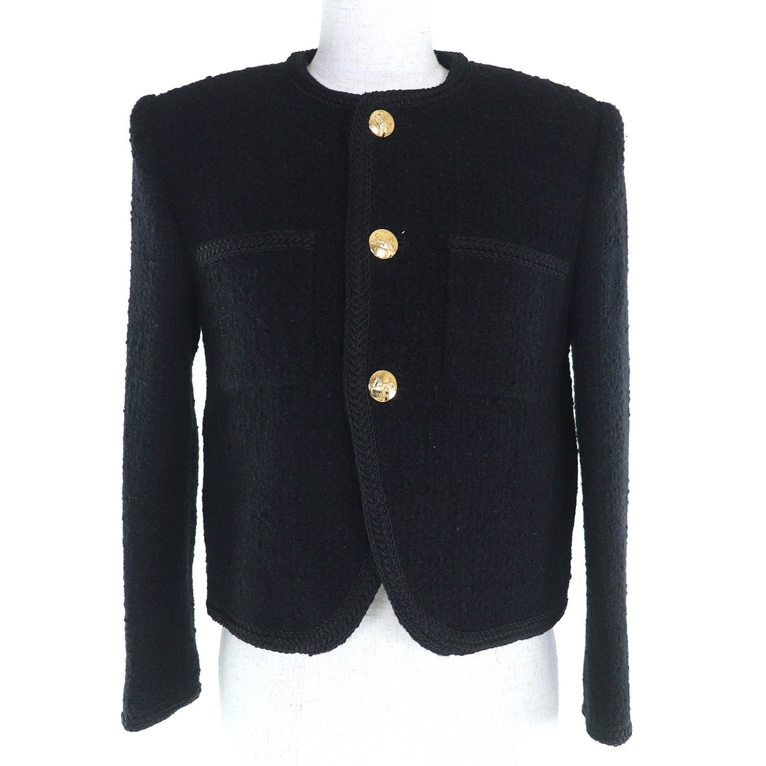 良好 CELINE ノーカラージャケット ブークレツイード Chasseur Jacket 34 2V00C764L
