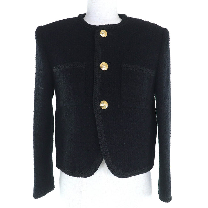 良好 CELINE ノーカラージャケット ブークレツイード Chasseur Jacket 34 2V00C764L
