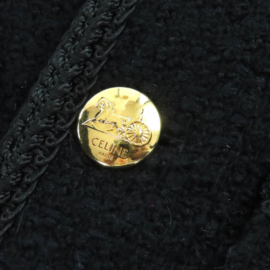 良好 CELINE ノーカラージャケット ブークレツイード Chasseur Jacket 34 2V00C764L