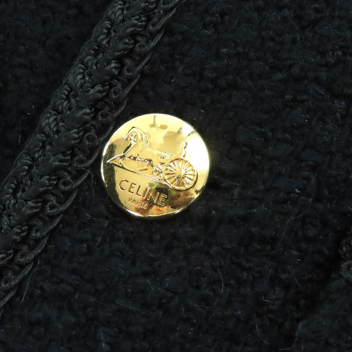 良好 CELINE ノーカラージャケット ブークレツイード Chasseur Jacket 34 2V00C764L
