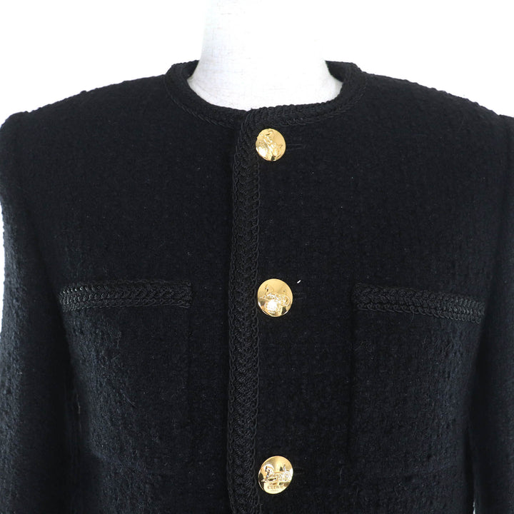 良好 CELINE ノーカラージャケット ブークレツイード Chasseur Jacket 34 2V00C764L