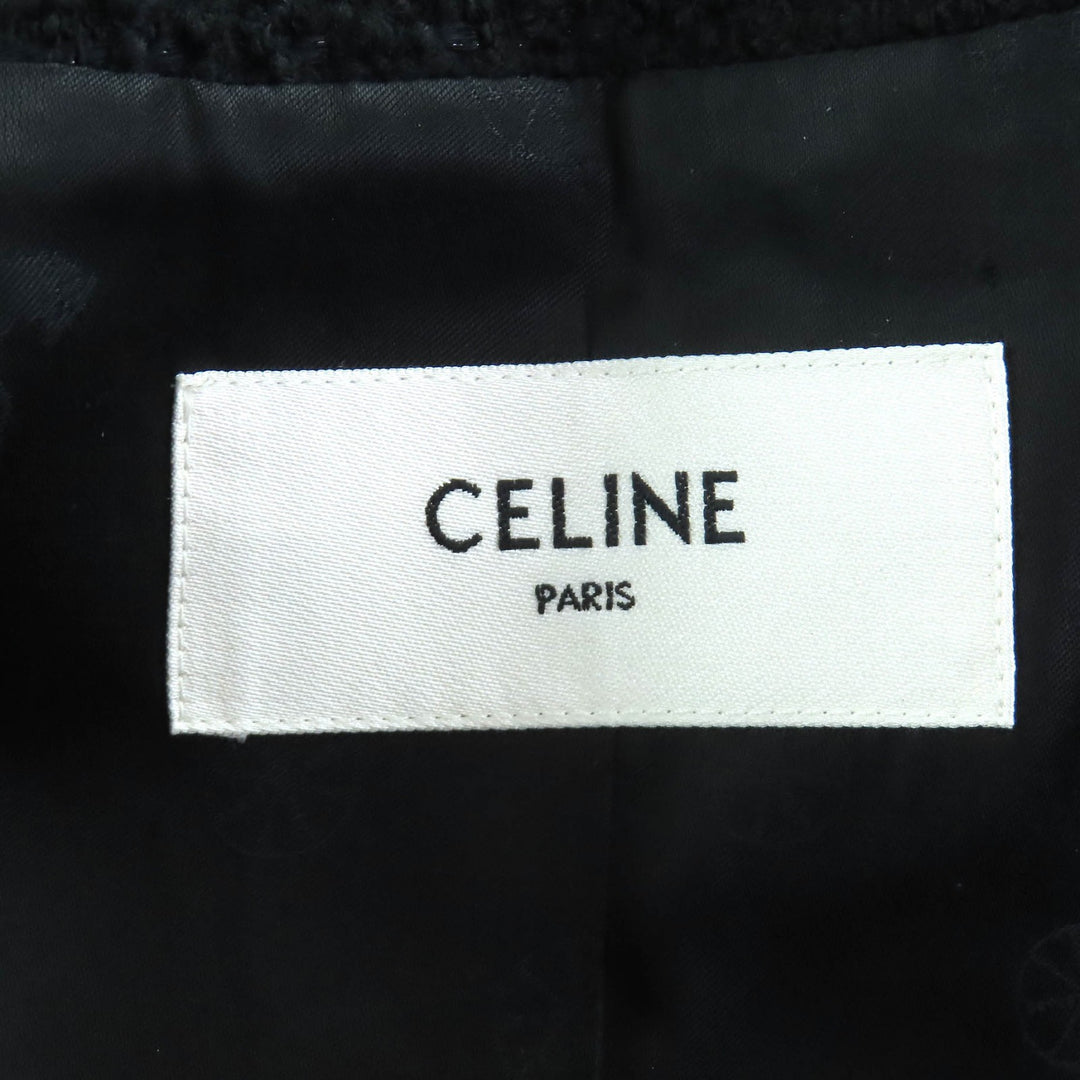 良好 CELINE ノーカラージャケット ブークレツイード Chasseur Jacket 34 2V00C764L