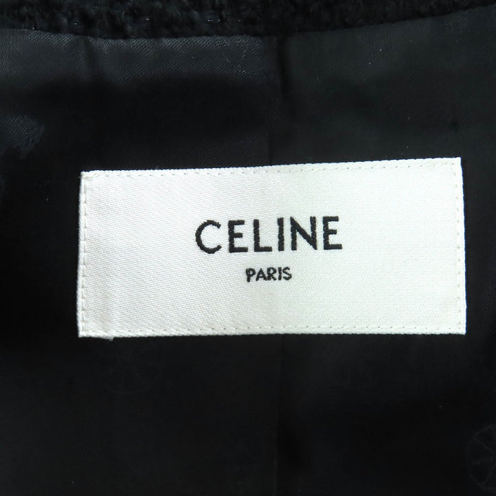 良好 CELINE ノーカラージャケット ブークレツイード Chasseur Jacket 34 2V00C764L