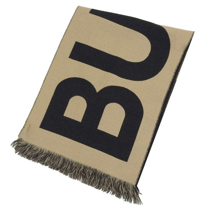 Great BURBERRY Scarf Logo jacquard with fringe beige wool Women 8035525