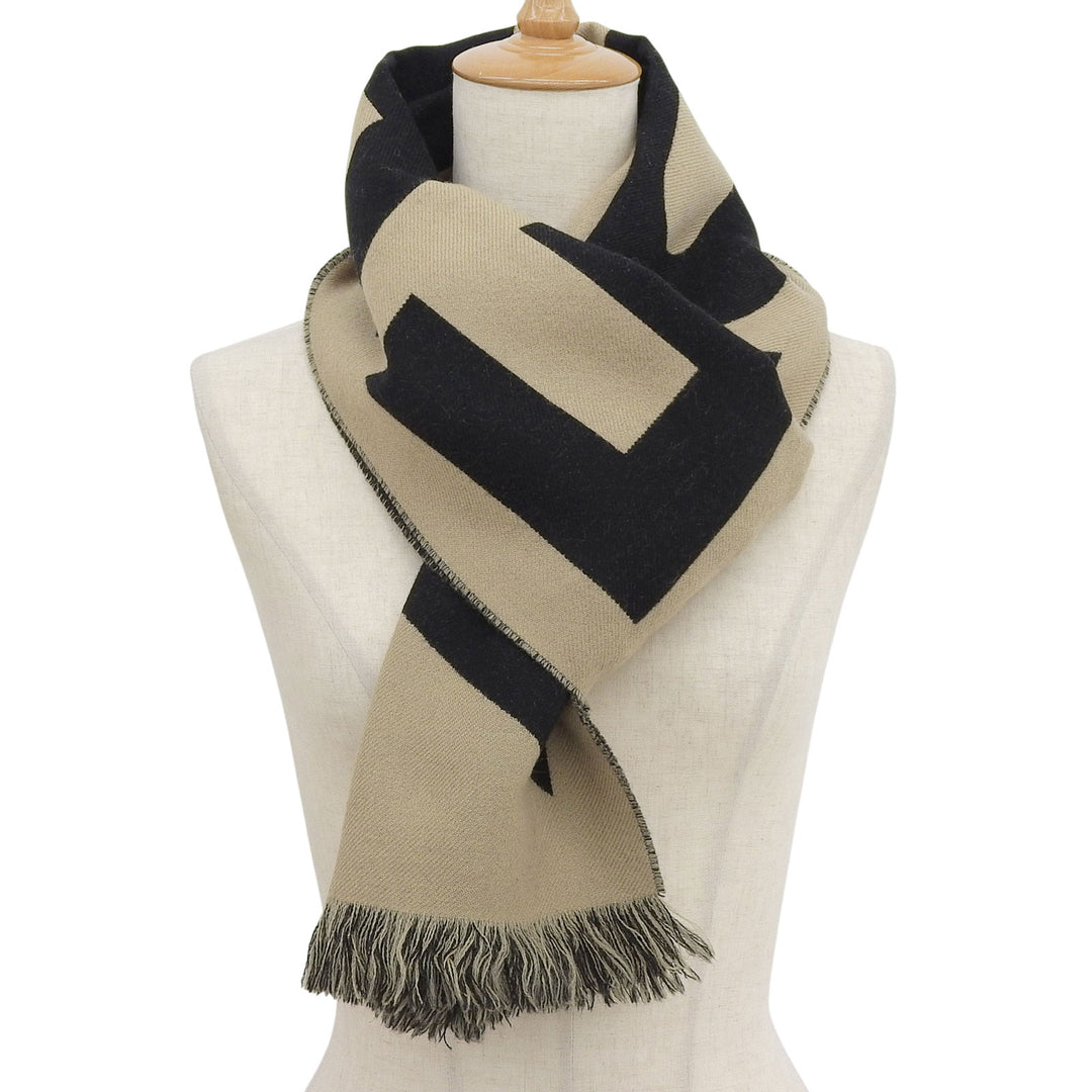 Great BURBERRY Scarf Logo jacquard with fringe beige wool Women 8035525