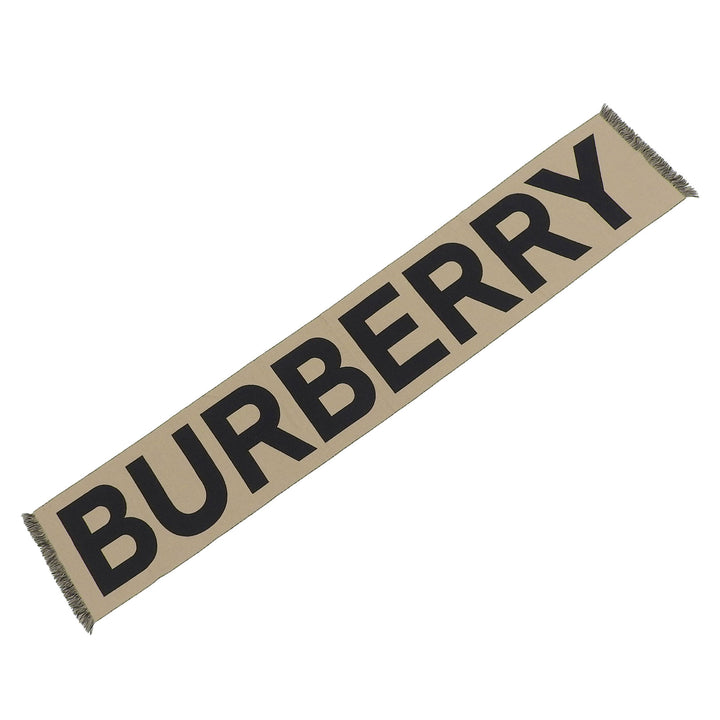 Great BURBERRY Scarf Logo jacquard with fringe beige wool Women 8035525