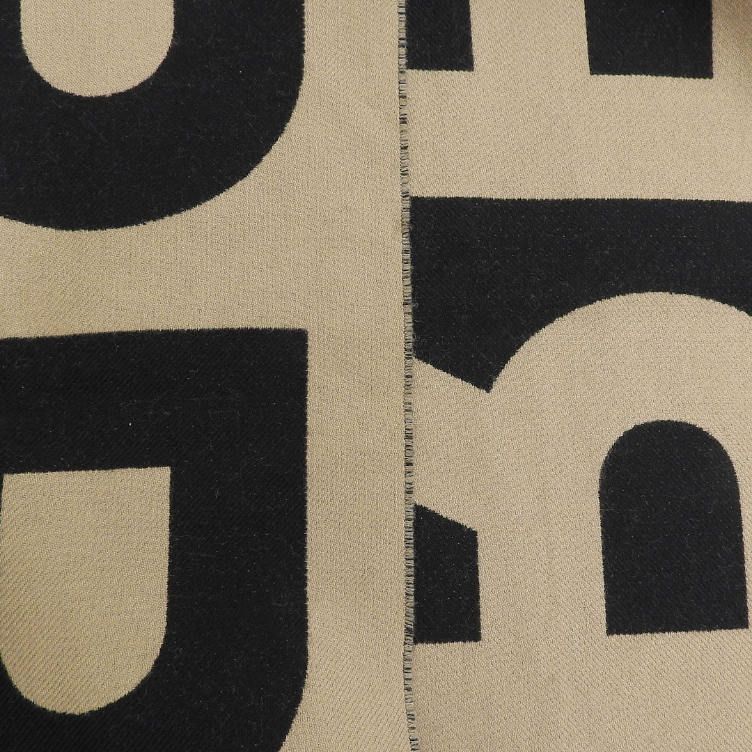 Great BURBERRY Scarf Logo jacquard with fringe beige wool Women 8035525