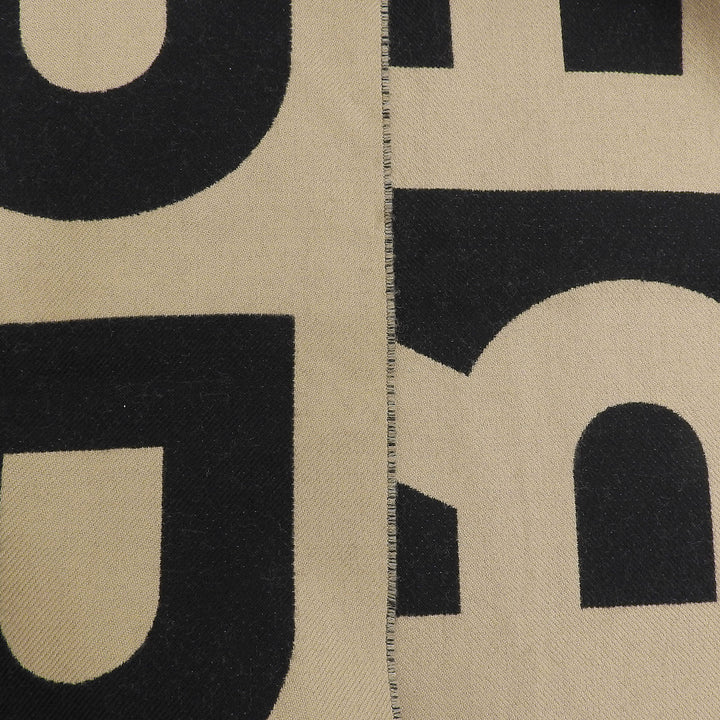 Great BURBERRY Scarf Logo jacquard with fringe beige wool Women 8035525