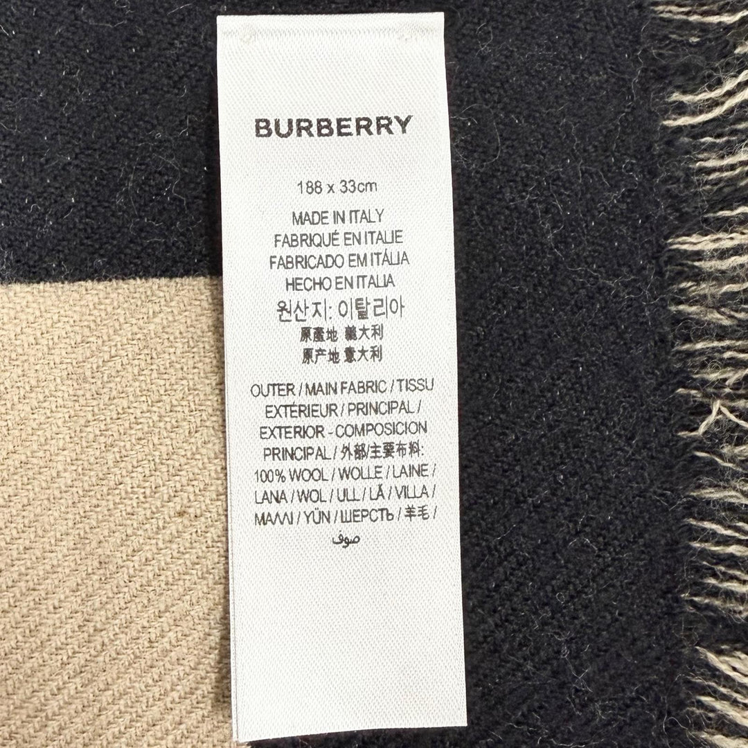 Great BURBERRY Scarf Logo jacquard with fringe beige wool Women 8035525