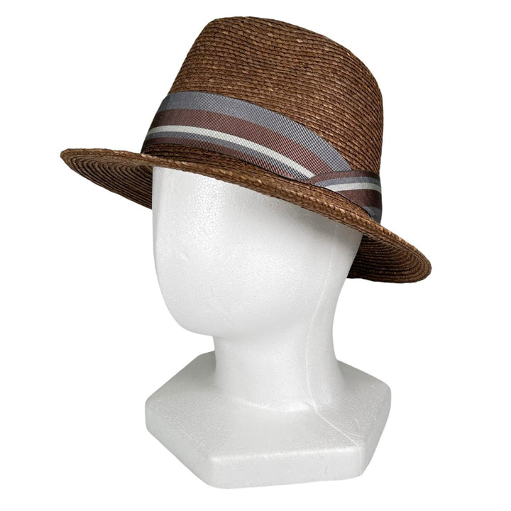 Excellent HELEN KAMINSKI hat Ribbon Trim Fedora Brown Raffia mens