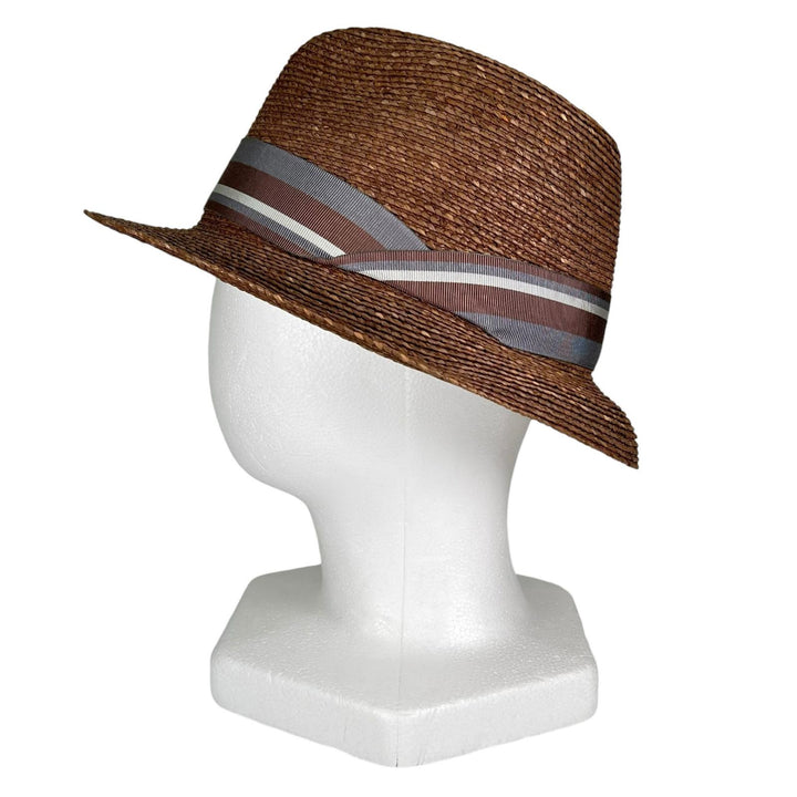 Excellent HELEN KAMINSKI hat Ribbon Trim Fedora Brown Raffia mens