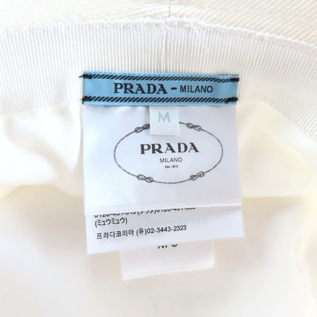 素晴らしいPRADA帽子ロゴ刺繍カットオフバケットホワイトコットンレディースM 1HC137