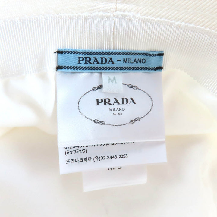 素晴らしいPRADA帽子ロゴ刺繍カットオフバケットホワイトコットンレディースM 1HC137