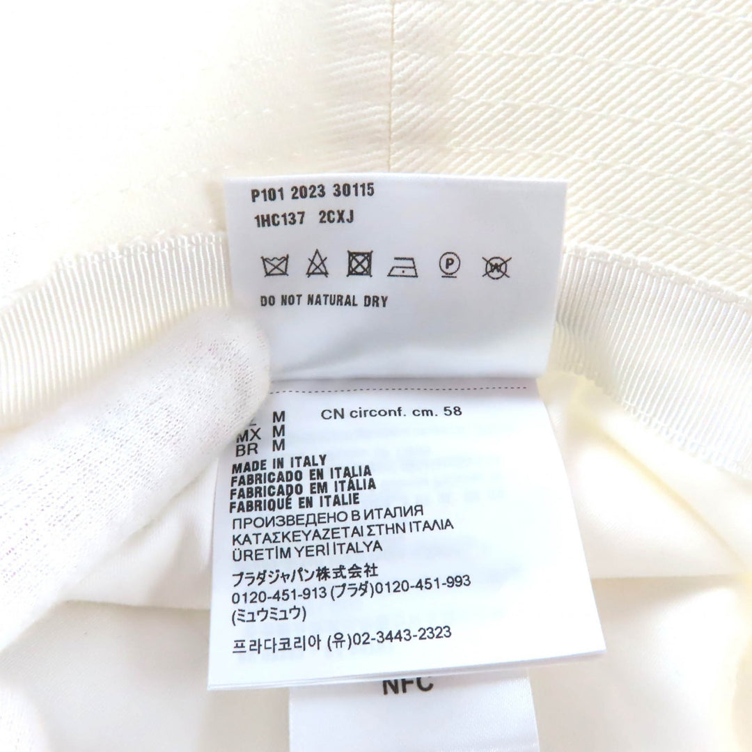 素晴らしいPRADA帽子ロゴ刺繍カットオフバケットホワイトコットンレディースM 1HC137