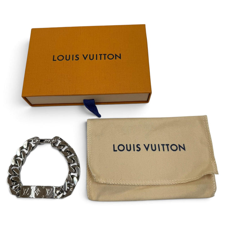 Excellent LOUIS VUITTON bracelet Monogram Chain Silver mens M M00855