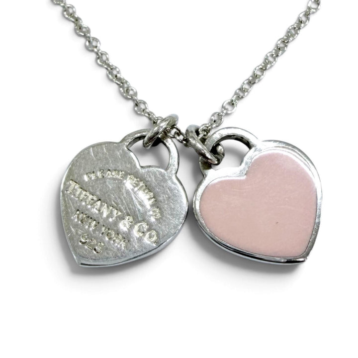 Great TIFFANY&Co. Necklace Mini Double Heart Tag Necklace Silver AG925 Women