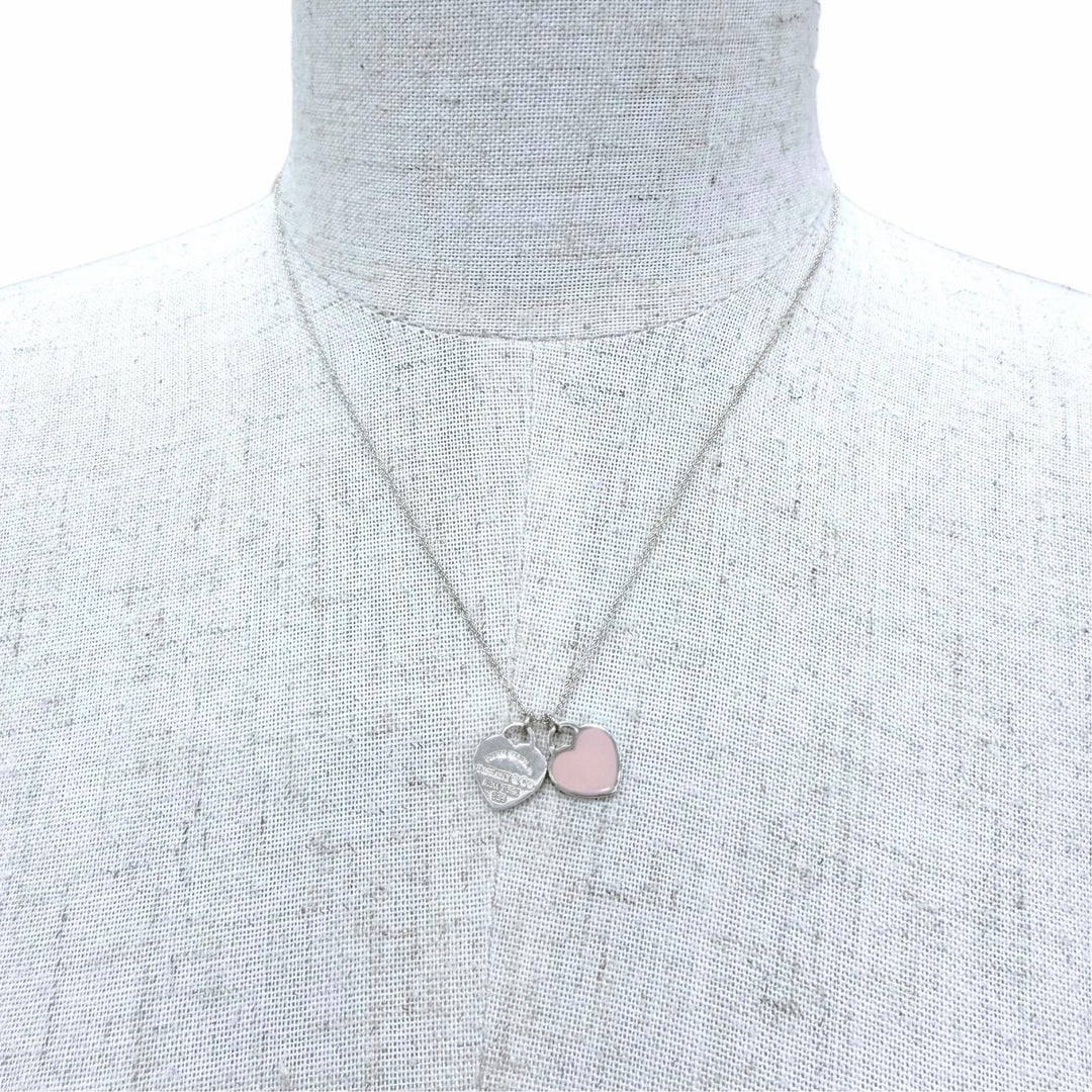 Great TIFFANY&Co. Necklace Mini Double Heart Tag Necklace Silver AG925 Women