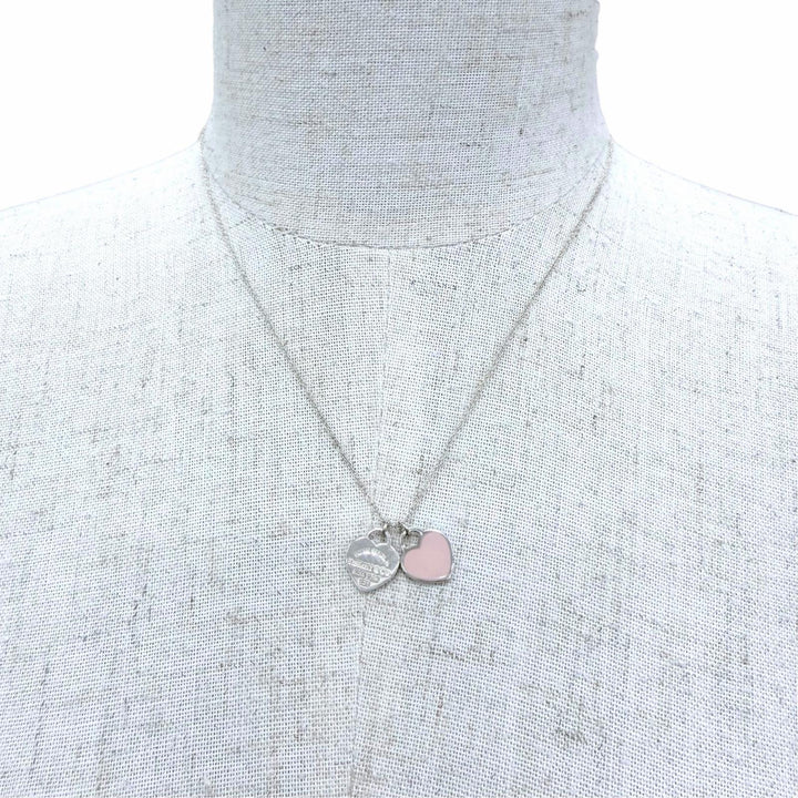 Great TIFFANY&Co. Necklace Mini Double Heart Tag Necklace Silver AG925 Women