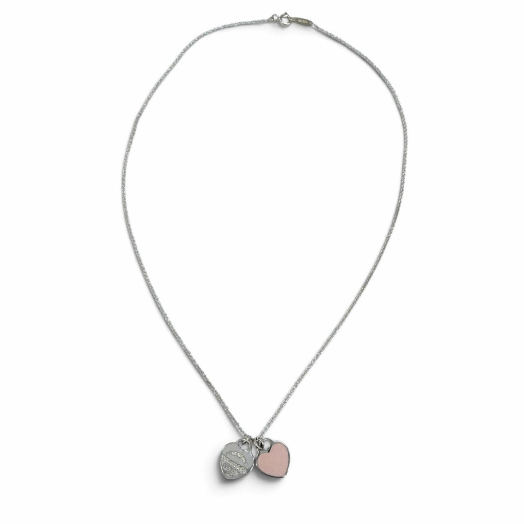 Great TIFFANY&Co. Necklace Mini Double Heart Tag Necklace Silver AG925 Women