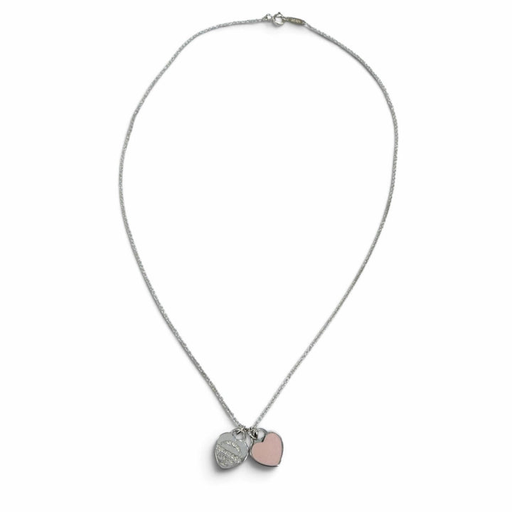 Great TIFFANY&Co. Necklace Mini Double Heart Tag Necklace Silver AG925 Women