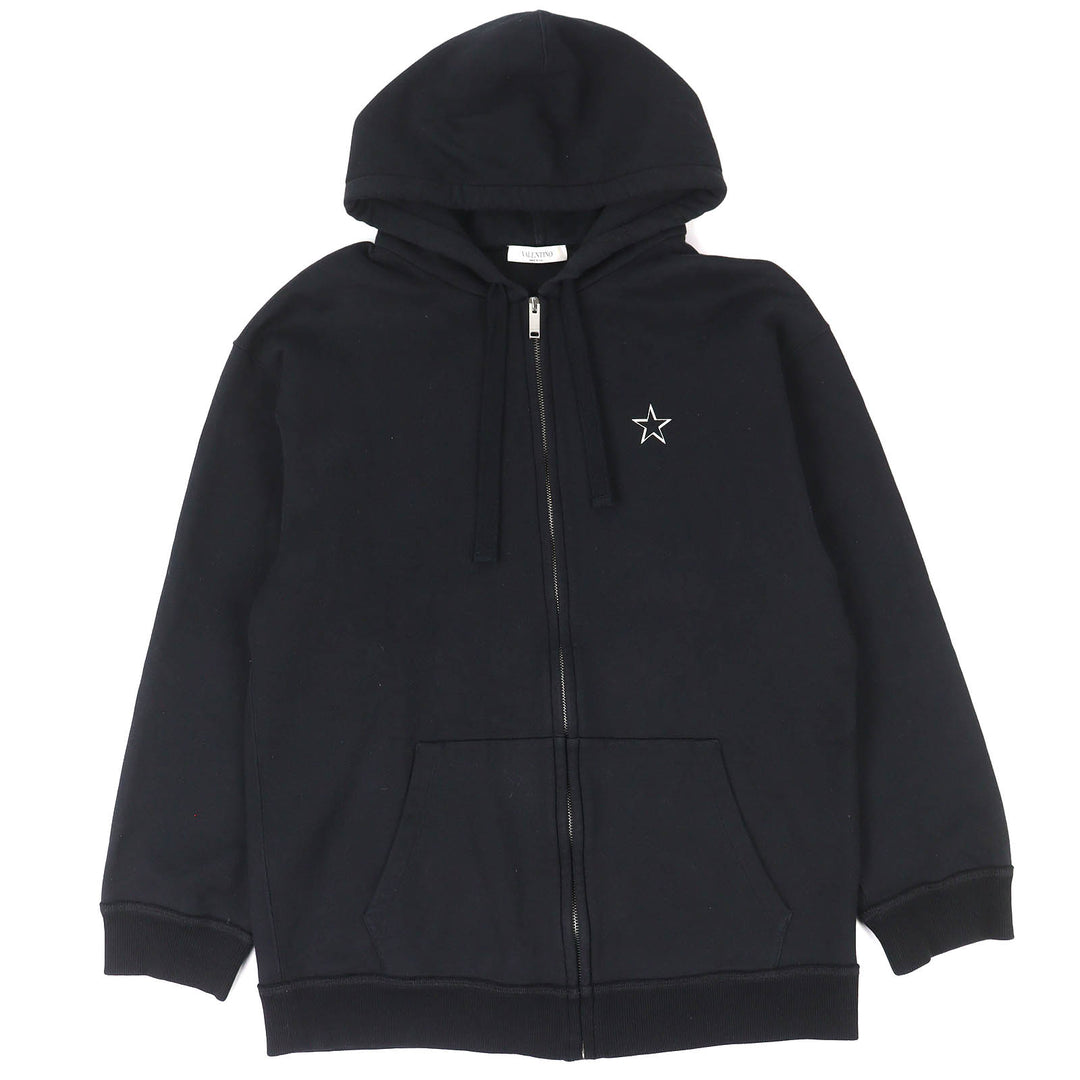 Discounted Great VALENTINO hoodie VLTN logo zip up black cotton mens S TV3MF10W63B