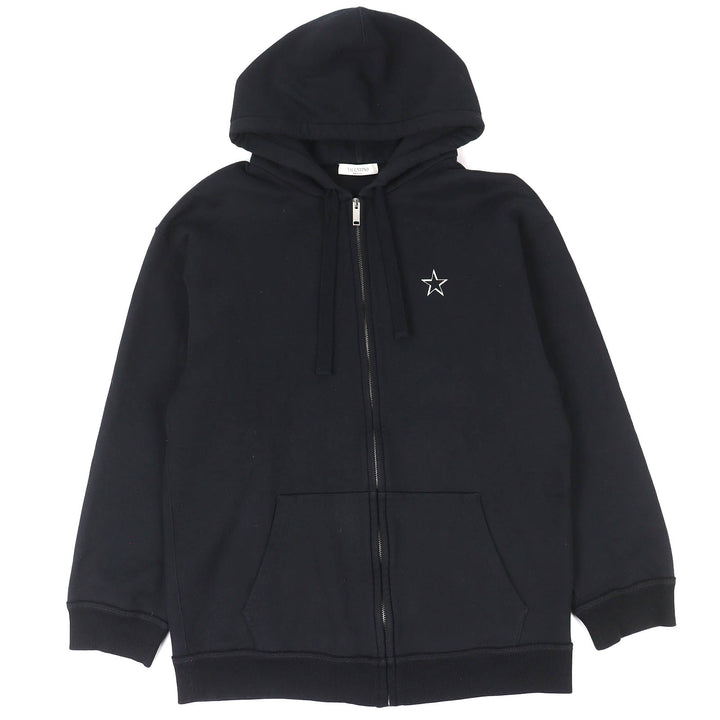 Discounted Great VALENTINO hoodie VLTN logo zip up black cotton mens S TV3MF10W63B