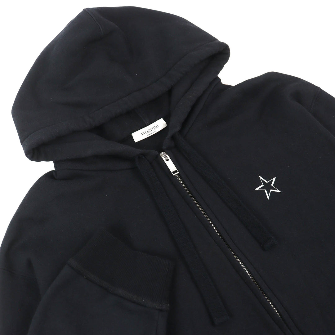 Discounted Great VALENTINO hoodie VLTN logo zip up black cotton mens S TV3MF10W63B