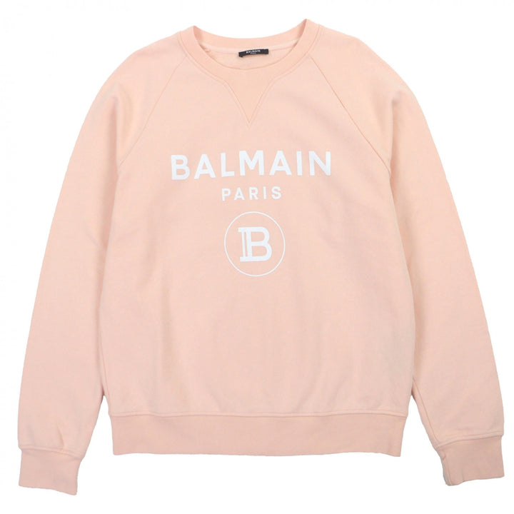 Excellent BALMAIN sweat Logo print pullover jersey pink cotton mens XL JQ005B027