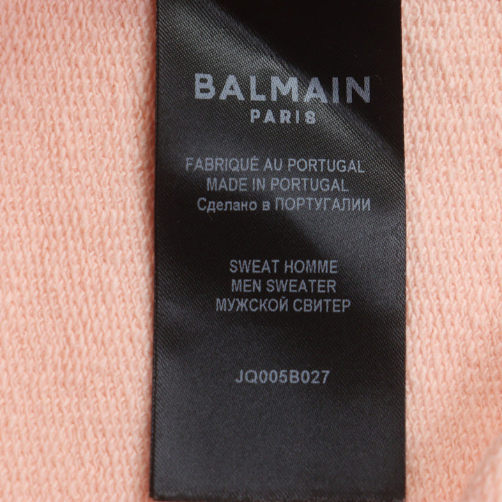 Excellent BALMAIN sweat Logo print pullover jersey pink cotton mens XL JQ005B027