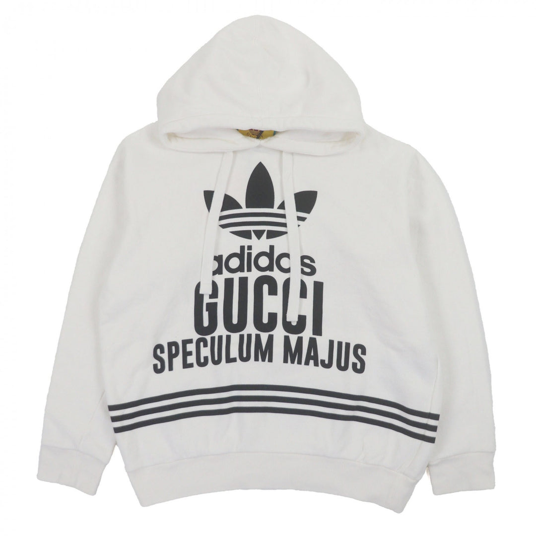 Pristine GUCCI×adidas hoodie Logo print pullover white cotton mens S 717427