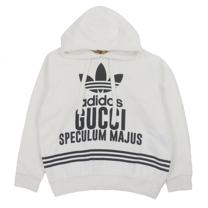 Pristine GUCCI×adidas hoodie Logo print pullover white cotton mens S 717427